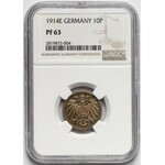 Niemcy, 10 fenigów 1914-E LUSTRZANE - NGC PF63