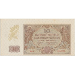 10 złotych 1940 - L. - wyraźne przesunięcie druku ku dołowi