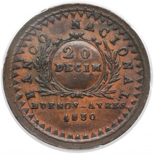 Argentyna, 20 decimos 1830 - PCGS AU55