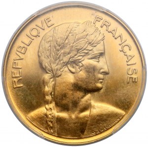 Francja, 20 franków w złocie 1955 - wizyta prezydenta w mennicy - PCGS SP64