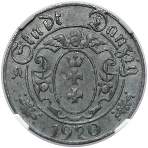 Gdańsk, 10 fenigów 1920 - 56 perełek - typ Q.12 - piękny
