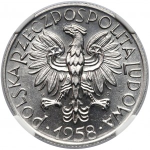 5 złotych 1958 Rybak - bałwanek - NGC MS64