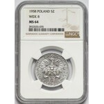 5 złotych 1958 Rybak - bałwanek - NGC MS64