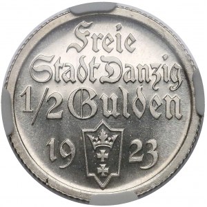 Gdańsk LUSTRZANKA 1/2 guldena 1923 - przepiękne - NGC PF65