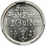 Gdańsk LUSTRZANKA 1/2 guldena 1923 - przepiękne - NGC PF65