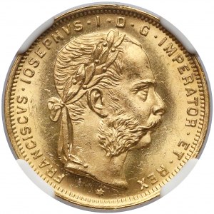 Austria, Franciszek Józef I, 8 florenów = 20 franków 1888 - NGC MS64