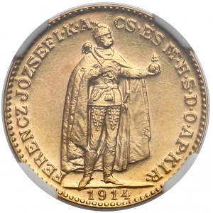 Hungary, Franz Joseph I, 20 Corona 1914 - NGC MS61