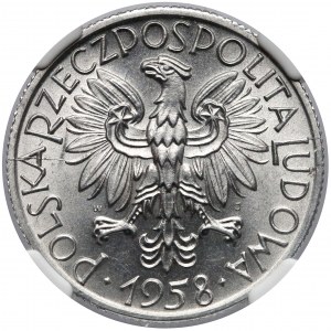 5 złotych 1958 Rybak - wąska ósemka - NGC MS61