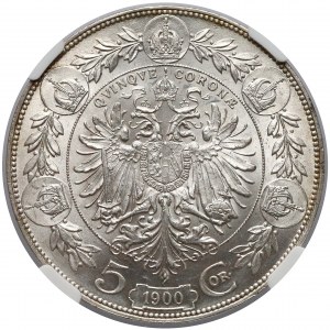 Austria, Franciszek Józef I, 5 koron 1900 - NGC MS62+