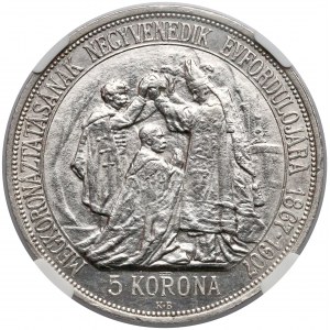 Węgry, Franciszek Józef I, 5 koron 1907 - 40 lat koronacji - NGC AU58