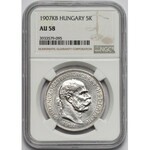 Hungary, Franz Joseph I, 5 Corona 1907 - 40th Anniversary of the Coronation - NGC AU58