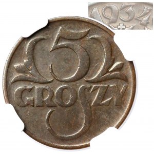 5 groszy 1934 - rzadkie - NGC MS63 BN