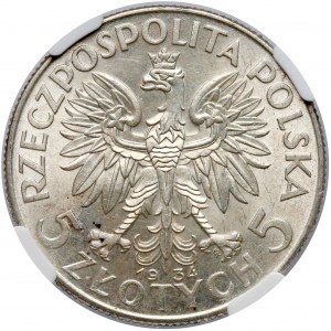 Głowa Kobiety 5 złotych 1934 - NGC MS62