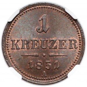 Austria, Franciszek Józef I, 1 krajcar 1851-A - NGC MS65 RB