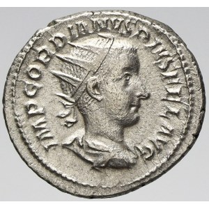Řím, císařství, Antoninián. LIBERALITAS AVG III. Liberalitas stojící vlevo s rohem hojnosti