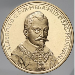 Valdštejn, Medaile z r. 1631, letopočet nahrazen letopočtem 2000. Poprsí, titulatura / znak pod knížecí korunou...