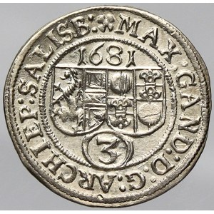 Salcburk, arcibiskupství, 3 krejcar 1681. KM-228