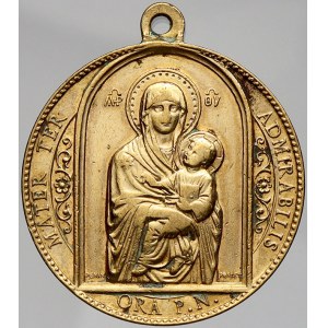 svátostky, Svátostka - obraz s Pannou Marií a dítětem, opis / sv. Antonín z Padovy. Sign. Penin Poncet. Mosaz 32 mm...