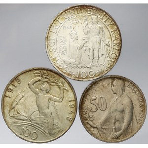Československo 1945 - 1953, Pamětní mince 1948 - 51: 100 Kčs UK, 30 let republiky...