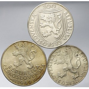 Československo 1945 - 1953, Pamětní mince 1948 - 51: 100 Kčs Jihlava, 100 Kčs Gottwald...