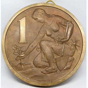Československo 1953 - 1992, Model mince 1 Kčs 1957 Uchytilové-Kučové. Litý bronz, 200 mm, nesign...