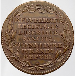 Belgické povstání (1789-90), Žeton na nezávislost Brabantska 1790. Ve věnci nápis / ve věnci nápis. Cu 33,5 mm. LG-XIV...