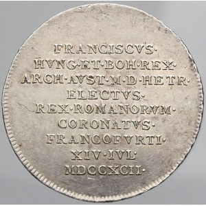 František II./I. (1792-1835), Střední žeton ke korunovaci na římského císaře ve Frankfurtu 14.7.1792. Ag (4,39 g) 25 mm...