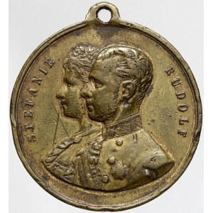 František II./I. (1792-1835), Svatební medaile 1881 s princeznou Štěpánkou. Portréty prince a princezny, opis ...