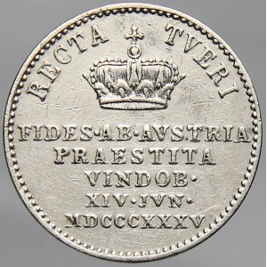 Ferdinand V. / I. (1835-48), Malý žeton na holdování ve Vídni 14.6.1835. Ag 17,9 mm (3,27 g). Novák-V/XVIII...
