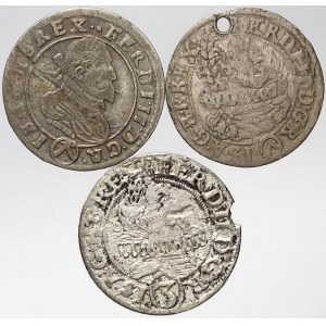 Ferdinand II., Mince dobrého zrna. 3 krejcar 1624 Vídeň (dírka), 1627 Vídeň, 1628 Vratislav
