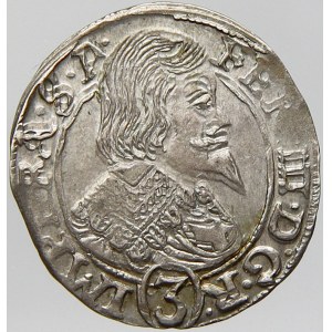 Ferdinand III., 3 krejcar 1638 Praha - Wolker (opis D.G.R.(3) IMPERA.S.A BOHEMI-AE). MKČ-1180. n. nedor...