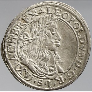 Leopold I., XV krejcar 1663 CA Vídeň - Cetto. Höll.-WIE63.3.5 (T.YR). n. nálitek na hr.