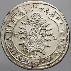 Leopold I., XV krejcar 1674 KB (HV.BO.REX.). Nech.-1155