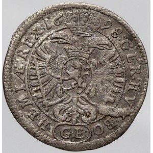 Leopold I., 3 krejcar 1698 GE Praha - Egerer (RO (3) IMPER, oválný štít). Nech.-209. patina, nálitek na okr...