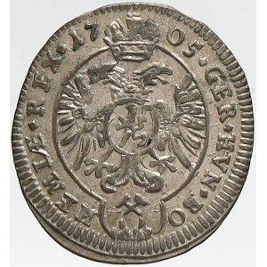 Leopold I., 1 krejcar 1705 K. Hora - Wohnsiedler. Nech.-366. patina