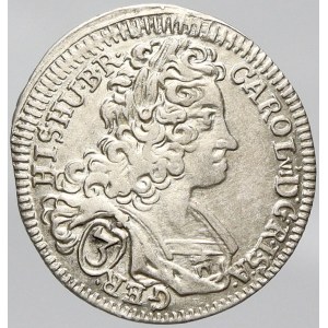 Karel VI., 3 krejcar 1718 Praha. Nov.-19. prohnutý