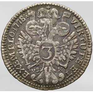 Josef II., 3 krejcar 1778 C / vS-K Praha - Steher. tmavá patina