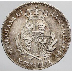 Josef II., ½ lira (mezzalira) 1784 L-B Milán. Nov.-47. dr. vada mat. na L