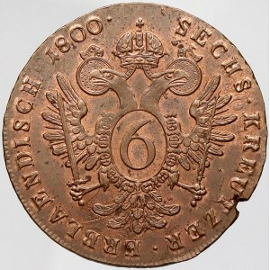 František II./I., Cu 6 krejcar 1800 F. dr. vada stř. na hr.