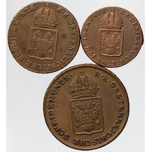 František II./I., Cu 1 krejcar 1816 A, ½ krejcar 1816 A, ¼ krejcar 1816 S