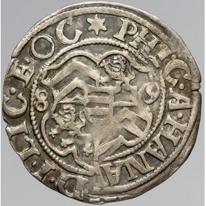 Hanau - Lichtenberg, Filip IV. (1538-90). 2 krejcar (1/2 batzen) 1589 s tit. Rudolfa II. nedor.