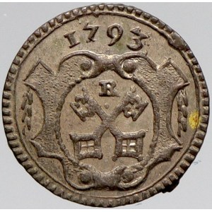 Regensburg, město, 1 pfennig 1793 R (0,29 g). KM-462