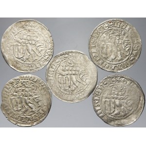 Sasko - Míšeň, Friedrich II., Margaretha, Wilhelm III. 5 mečových grošů, mincovny Lipsko, Colditz, Gotha...