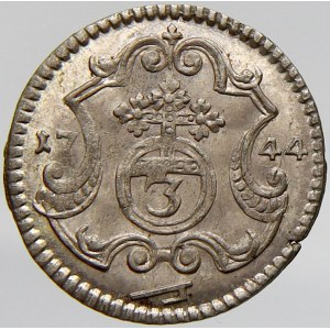 Sasko, Fridrich August II. (1733-63). 3 pfennig 1744 FwoF. KM-874. ev. č. tuší 2959