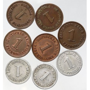 Drobné mince císařství po r. 1871, Konvolut - 1 pfennig 1898 A, 1903 A, 1904 F, 1912 D, E, 1909 A, 1917 A, D, E...