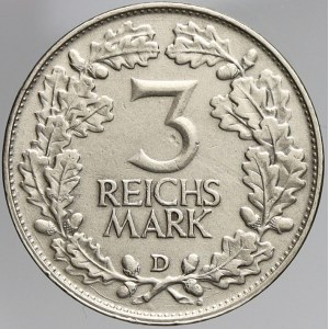 Výmarská republika, 3 RM 1925 D 1000 let Porýní. dr. vrypy