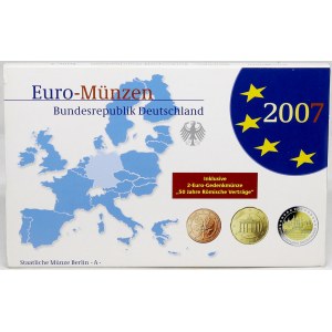 Sady oběhových mincí BRD, Sada oběhových mincí 2007 A. 1c - 2€. 2€ 50 let Římské smlouvy 2€ Mecklenburg-Vorpommern...