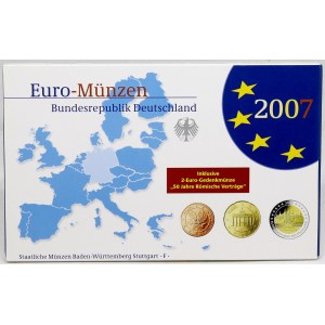 Sady oběhových mincí BRD, Sada oběhových mincí 2007 F. 1c - 2€. 2€ 50 let Římské smlouvy 2€ Mecklenburg-Vorpommern...