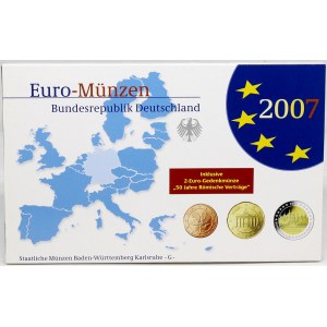 Sady oběhových mincí BRD, Sada oběhových mincí 2007 G. 1c - 2€. 2€ 50 let Římské smlouvy 2€ Mecklenburg-Vorpommern...