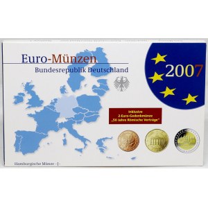 Sady oběhových mincí BRD, Sada oběhových mincí 2007 J. 1c - 2€. 2€ 50 let Římské smlouvy 2€ Mecklenburg-Vorpommern...